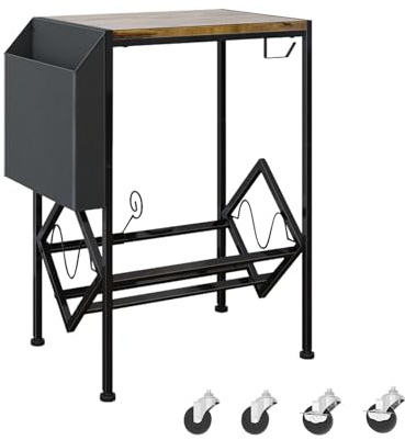IGTOPS Vintage Plattenspieler-Ständer, Beistelltisch Plattenspieler Regal mit V-förmigem Bücherregal Rollen und Aufbewahrung Holz Plattenspieler-Tisch, Lagerregal Fasst 150 Alben, Schwarz
