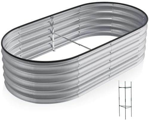 Warmiehomy 160x80x42cm Extra Large Raised Beds for Garden, Metal Planter Box Outdoor with Reinforced Rods, Rounded Galvanised Bottomless Raised Beds for Vegetables, Flowers and Herbs, Silver