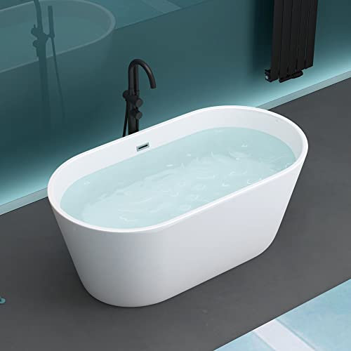 Mai & Mai Freistehende Badewanne Acryl Standbadewanne Weiß inkl. Push-Open Ablaufgarnitur 150x79x59 cm Füllmenge: 275 Liter V520-OA