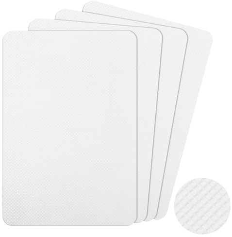 4pcs Enhanced Cuttable Rubber Grip Tape Ultra-Thin Strong Adhesive Non-Slip Sheets for Safer Handles & Surfaces Waterproof Soundproof Anti Vibration Heat Resistant Pads for DIY Crafts Floor (White)