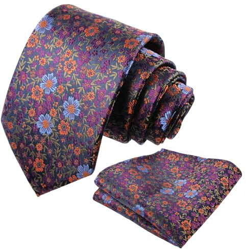 Alizeal Mens 2pc Floral Necktie and Pocket Square Set | Skin-friendly Material, Comfortable All-day Wear for Wedding Party