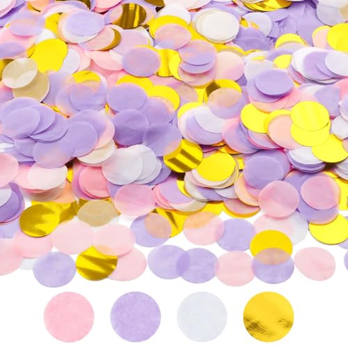 Konfetti 6000 Stück,2,5cm Konfetti Geburtstag Groß Confetti(Lila,Gold) | Runde Streudeko Tischdeko für Geburtstag Hochzeit Party Dekoration(50g)