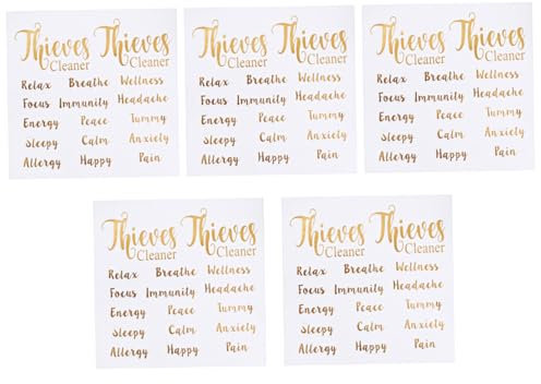 Angoily 5blätter Goldene Buchstaben Aufkleber Für Ätherische Ölflaschen Selbstklebende Etiketten Kreative Flaschenlabels Zur Einfachen Beschriftung Und Organisation Von Glasflaschen