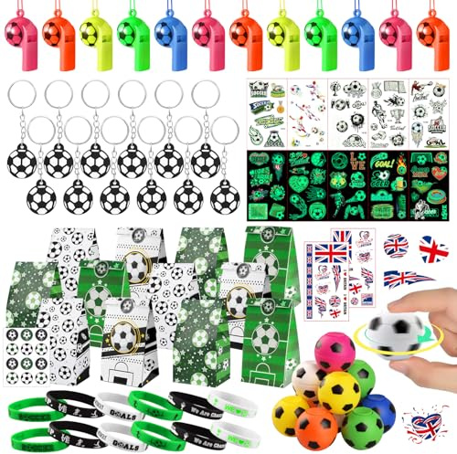 ARIEL-GXR Football Party Bags Fillers, Football Party Bags, Football Party Favors Set with Keychains, Bracelets, Whistles, Tattoos Stickers, Soccer Party Supplies Birthday Gift