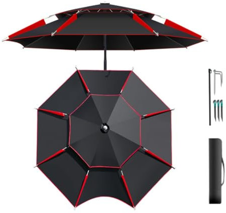MACAGGTNTU Extérieur Parasol De Pêche avec Ancre De Sable 1.8/2/2.2/2.4/2.6m Double Couche Parasol De Plage Réglable Parapluie De Plage pour Pêche, Camping(1.8m/6ft)