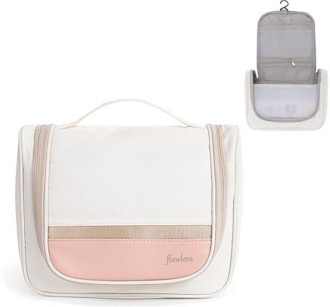XFSRG Trousse de Toilette Suspendue Imperméable pour Femme Grande Trousse Maquillage avec Compartiments et Poches en Filet Organisateur de Cosmétiques pour Voyages et Usage Quotidien (Beige)