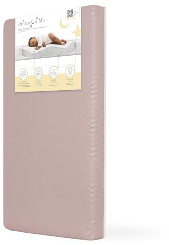 Dream On Me Snuggles Extra Firm Dual-Sided Baby Crib Mattress with Breathable Fabric, Water & Odor Resistant, GREENGUARD Gold Certified, Fits Mini & Portable Cribs (38”x 24”x 3”) - Dusty Rose