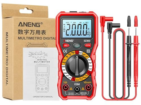 KMGUZRRWD Multimètre numérique SZ302 AC/DC Tension Courant Testeur Automatique Détecteur NCV Résistance Ohm Ampèremètre Capacimètre(Red with Box)