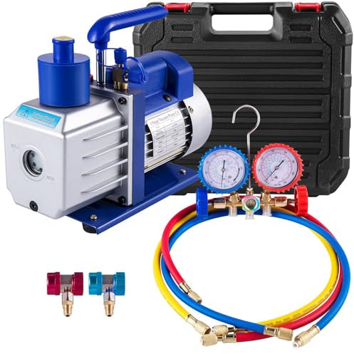 SHENGJINSH Pompa per Vuoto Aria Condizionata Pompa per Vuoto Frigorista con Un Misuratore Collettore 1440 RPM Anti-Reflusso Olio per Condizionatore Auto Automobile RiFrigorifero(4.8CFM1/3HP)