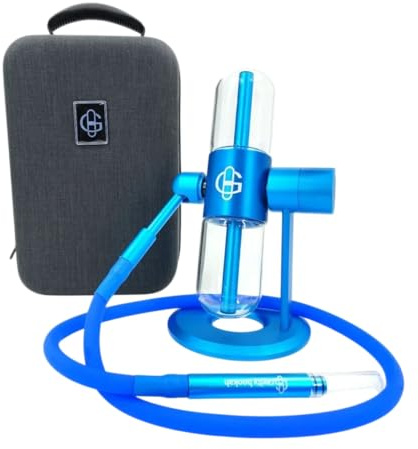 Shisha Portátil – Cachimba de Gravedad 360° de Vidrio y Aluminio – Hookah con Maletín para Fumar Hierba (AZUL)