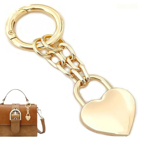 Muorruo Goldfarbener Herz-Vorhängeschloss-Taschenanhänger, herzförmiger Schlüsselanhänger, Zubehör für Damen, Handtasche, Geldbörse, Charm-Kette, Geschenk, Geldbörse, Taschenanhänger