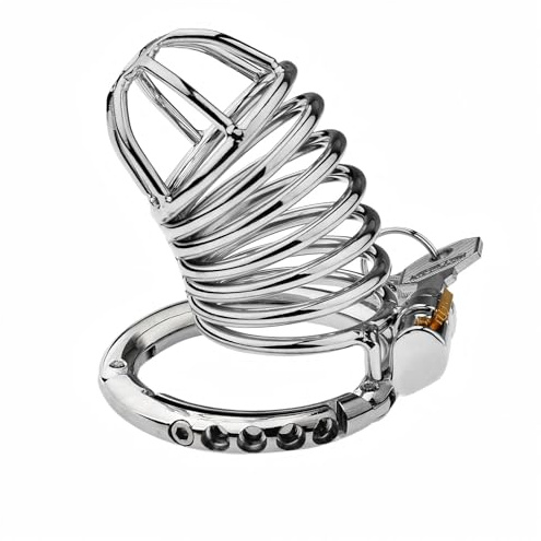 Peniskäfig aus Metall mit Verstellbaren Ringen in 5 Größen Sexspielzeug für Männer Chastity Cage mit Verdecktes Schloss Edelstahl-Keuschheitskäfig zum Fesseln des Penis eines Mannes (C)