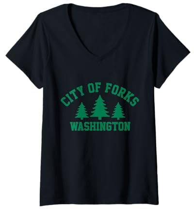 Womens City of Forks Washington V-Neck T-Shirt