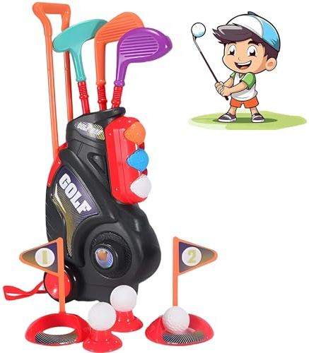 QXLXS Set de Golf para Niños, Juego de Golf para Niños, Maleta Juego Set con 3 Palos de Golf 6 Bolas, Juguetes Deportivos Interior Exterior, Juguetes de Golf Regalo para Infantil