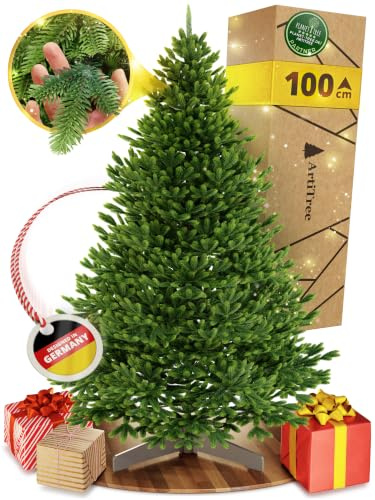ArtiTree Künstlicher Weihnachtsbaum 100 cm – 100 % Spritzguss Nordfichte | Premium Tannenbaum naturgetreu inkl. FSC-Holzständer & Aufbewahrungstasche