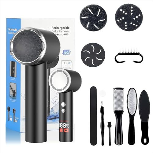 PKBD Electric Foot File for Hard Skin Remover,Pedicure Sets for Feet with 14 Accessories, Rechargeable Waterproof Electric Foot File with 3 Different Rooler Heads-Black