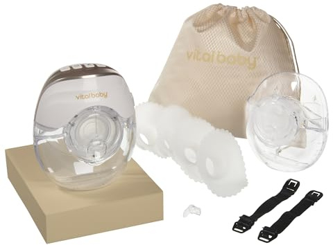 Vital Baby Wearable Breast Pump – Hands-Free, Slim & Quiet in-Bra Pump – Pump Anytime, Anywhere – Easy Clean, Comfortable Fit, Leakproof – Includes Spares & Travel Bag