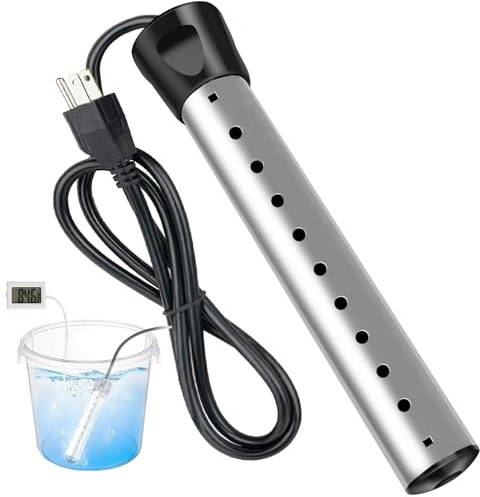 2000W Immersion Water Heater,Portable Electric Water Heater with 304 Stainless Steel Guard & Thermometer,Fast Heating for 5 Gallon of Water in Minutes for Buckets, Bathtubs,Basins,Tanks
