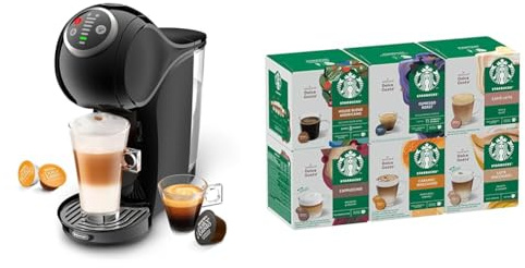 NESCAFÉ Dolce Gusto Genio S Plus Machine à café automatique noire, Kit de démarrage avec 6 boîtes de capsules assorties STARBUCKS by NESCAFÉ Dolce Gusto