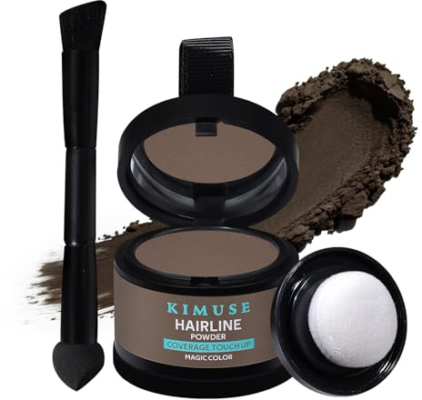 KIMUSE Hairline Powder, Root Touch Up Hair Color, Instantly Conceals Hair Loss, Bald Spot Thin Hair Powder with Dual-ended Hairline Brush for Women and Men, Transfer-proof & Sweat-proof
