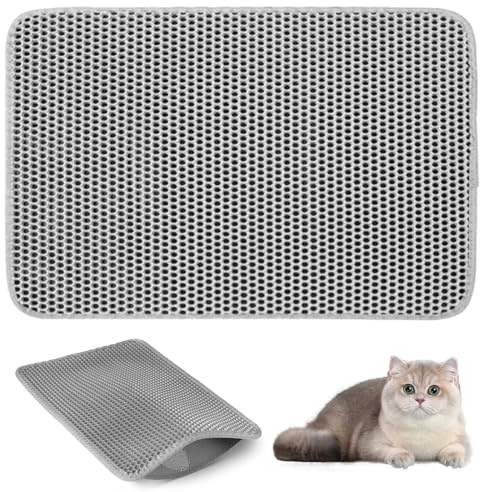 Alfombrilla de arena para gatos, diseño de panal de abeja de doble capa, impermeable y a prueba de orina, material EVA antideslizante, lavable, para caja de arena, suave para patas, fácil de limpiar