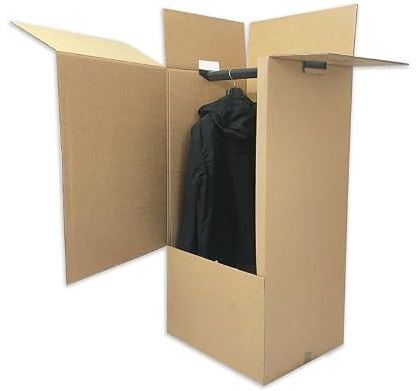 EMBALLAGGI.POINT 1 pieza cajas armario para ropa mudanzas 50 x 50 x 120 cm doble onda con barra de transporte (50 x 50 x 120) prendas colgadas ropa (2)