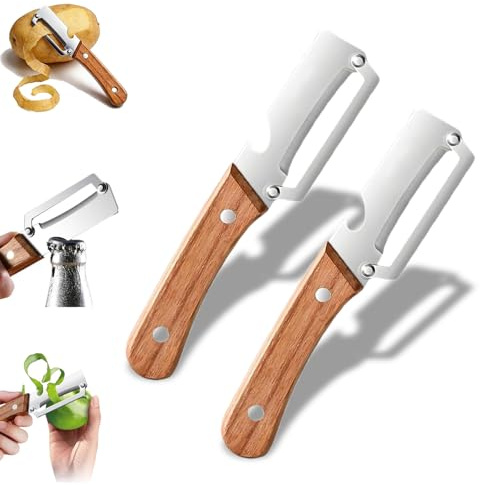 2PCS Éplucheur Légumes Multifonction, Économe Légumes Multifonction, Éplucheur Multifonction pour Légumes, Fruits, Pomme de Terre, Couteau Éplucheur en Bois pour Cuisine