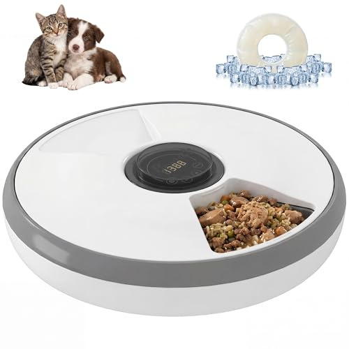 PawHut Distributore Automatico Cibo Gatti e Cani, Dispenser Crocchette Gatto con Timer e Display LED a Batterie, 1-6 Pasti al Giorno, per Cibo Secco e Umido, per Cani Piccoli/Mini e Gatti
