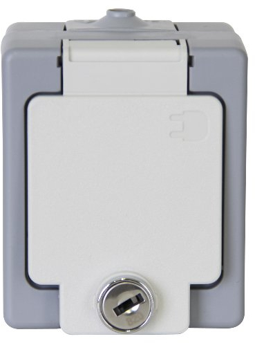 Kopp 105648002 - Presa di corrente con protezione da contatto, montaggio non incassato, 1 ingresso, con lucchetto, adatta ad ambienti umidi