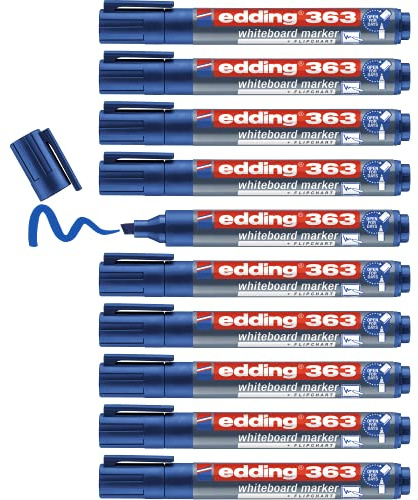 edding 363 Whiteboardmarker - blau - 10 Whiteboard Stifte - Keilspitze 1-5 mm - Boardmarker abwischbar - für Whiteboard, Flipchart, Magnettafel, Pinnwand, Memoboard - Sketchnotes - nachfüllbar