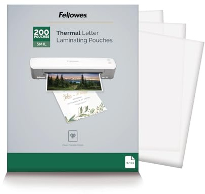 Fellowes Thermal Laminating Pouches, Letter Size Sheets, 5mil 200pk, Clear (5743601)