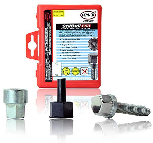 HEYNER Spare Wheel Locking Bolt Security Kit, Key Lock, Fits Volkswagen Transporter T6, 52mm Thread Steel, Outdoor Use