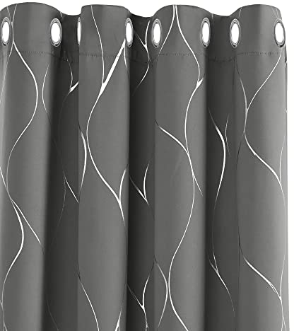 Deconovo Verdunkelung Vorhänge Dicke Thermovorhang Kälteschutz Thermogardine Hitzeschutz, Blickdicht Gardinen, Wohnzimmer Thermovorhang mit Ösen, 138x132 cm(HöhexBreite), Hellgrau, 2er Set
