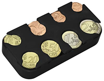 kwmobile Münzbox für Euro Münzen - 8 Fächer von 1 Cent bis 2 Euro - Münzhalter Münzsammler - Münzspender Sortierer in Schwarz