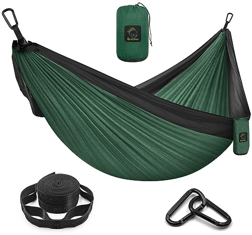 Grassman Hängmattor utomhus ultralätta, camping hängmattor fallskärmssilke bärbar med upphängningssats, resehängmatta, andningsbar för vandring, camping, cykeltur, fiske, trädgård, strand, 275 x 140