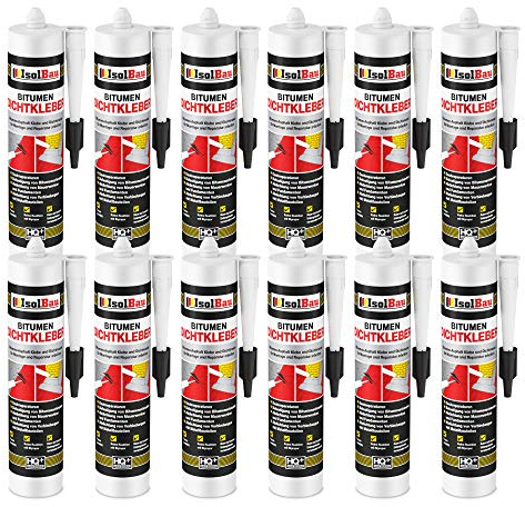 Isolbau Bitumen-Dichtkleber - 12 x 310 ml Klebstoff & Dichtmasse für Montage & Reparatur von Bitumen-Schindeln - Schwarz