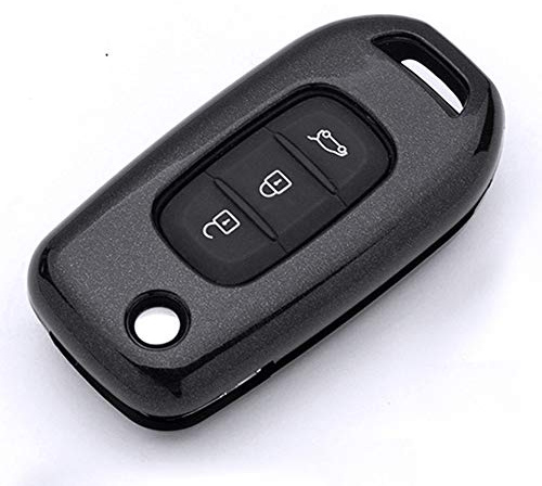 ontto Klapp Autoschlüssel Hülle Fernbedienung Cover für Renault Kadjar Koleos Megan Symbol Captur?ABS Schlüsselhülle Schlüsselanhänger Schlüssel Schutz Etui 3 Tasten-Schwarz