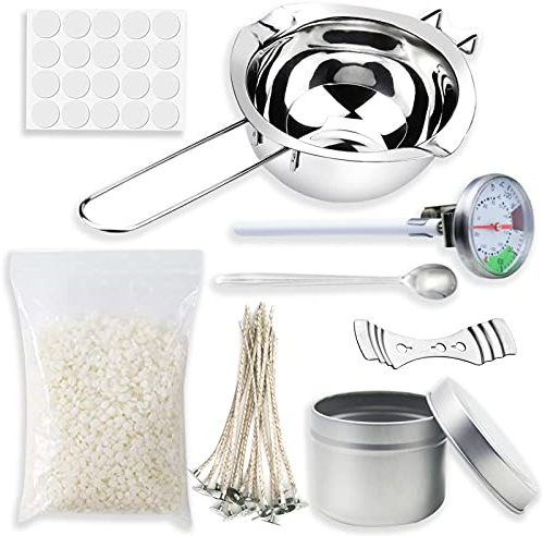 KOOLPUG Candle Making Kit, All-in-One DIY Candle Making Supplies with Stainless Steel Melting Pot & Thermometer, Vegan Soy Wax, Eco Cotton Wicks & Reusable Tins