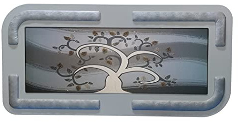 Quadro Argento Albero della vita Applicazione in Legno con Cornice Onda in Ecopelle Bianca con Inserto Imbottito Fili Argento; Regali utili Originali e a Prezzi Bassi (60x90cm (interno: 36x66cm))