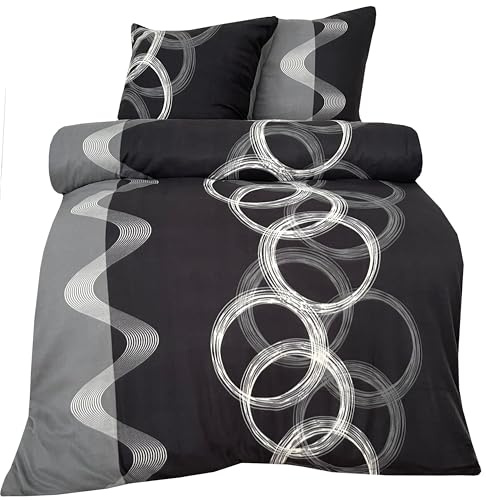 Leonado Vicenti - Winter Thermo Bettwäsche grau Fleece gestreift modern Schlafzimmer Garnitur Set Bezug Decke mit Reissverschluss, 200x200 cm, 3teilig
