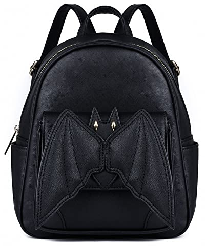 Mini-Geldbörse mit Fledermaus-Motiv, Gothic-Stil, Leder-Rucksack mit Flügeln, Mini-Büchertaschen für Damen, Umhängetasche, Tagesrucksack, schwarz, modisch, Reisen, Halloween, Gothic-Tasche