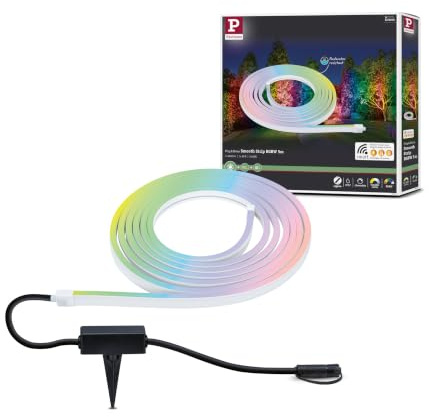 Paulmann 94561 Plug & Shine LED Außenleuchte Stripe Smart Home Zigbee Smooth IP67 5m incl. 1x22 W dimmbar RGBW Farbsteuerung Weiß Kunststoff 3000 K