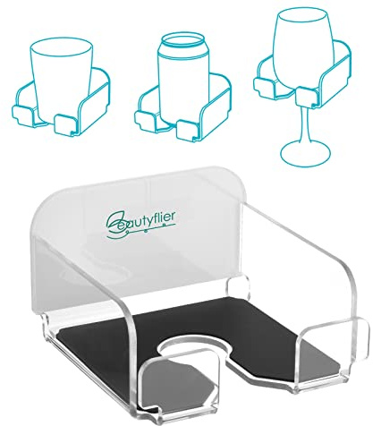 Beautyflier Beer Holder Wine Glass Holder Bath and Shower Bathtub Drink Holder Acrylic Cupholder for Wine, Beer, Coffee and Beverage (Clear, New Version)