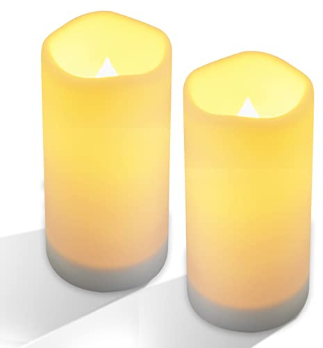 NURADA Large Outdoor Solar Powered Candles - Flameless Pillar Waterproof Rechargeable Candle Set, White Resin, LED Light, Rechargeable Solar Battery Included, Waterproof for Patio Decor 3.25 x 6