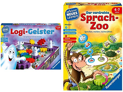 Ravensburger 25042 - Logi-Geister und 24945 - Der Verdrehte Sprach-Zoo - Spielen und Lernen für Kinder, Lernspiel von 4-7 Jahren
