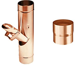 Sanitärshop Baustoffe & Sanitär Set: 1 x Regenrohrklappe OHNE Sieb Kupfer in den Größen inkl. Steckmuffe zum mühelosen Verbinden der Klappe bei abgeschnittenen Rohren (100mm)