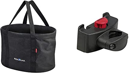 KLICKfix Fahrradkorb Shopper, Schwarz, 29 x 38 x 25cm, 0300S & Zubehör Caddy Adapter Lenkeradapter, Schwarz, One Size