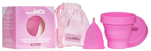 FARMA INCA Coppa Mestruale Taglia S - Realizzata in silicone per uso medico, ipoallergenico, 100% sicuro - Facile da usare - Fino a 12 ore di protezione - Include custodia per il trasporto e