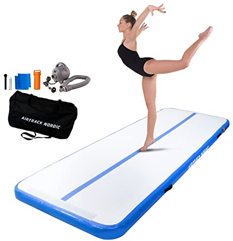 AirTrack Nordic Standard Airtrack Matte 3m - 8m mit Luftpumpe, Turnmatte Aufblasbar, Am Besten für Gymnastik, Yoga - Langlebig & Einfach zu Transportieren Matte Sport, Gymnastikmatte (3, blau)