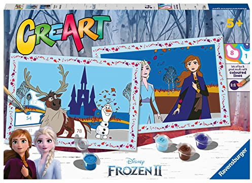 Ravensburger CreArt 5 Years Junior:Die Eiskönigin 2 — Malen mit Zahlen für Kinder ab 5 Jahren, Malset mit 2 Brettern, ergonomischem Pinsel und Farben, 32 x 22 cm, Geschenkideen für Kinder ab 5 Jahren